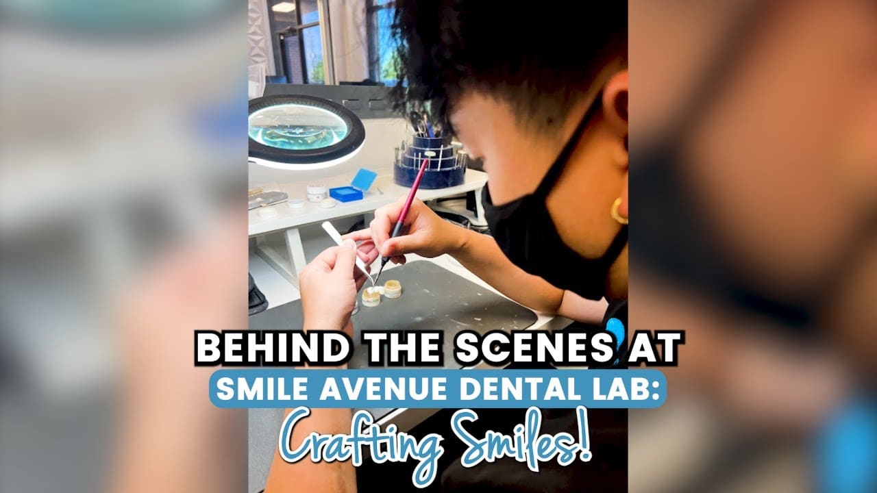 Dental technician meticulously crafting custom dental restorations in a modern Smile Avenue Family Dentistry lab, demonstrating the precision of dental artisanship and advanced dental technology in creating life-changing smiles.