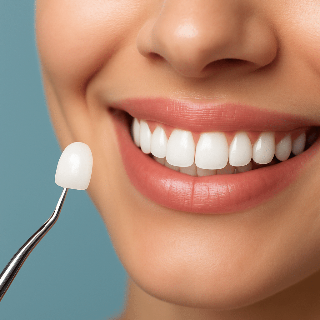 Close up of a woman's smile showing healthy white teeth