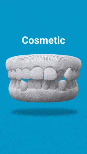 Invisalign Aligners1 7 Illustrated Dental Model Showing Cosmetic Alignment With Blue Aligner On A Blue Background